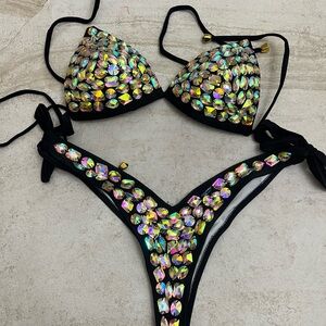 *Never Worn* Black and Multicolor Gemstone Bikini